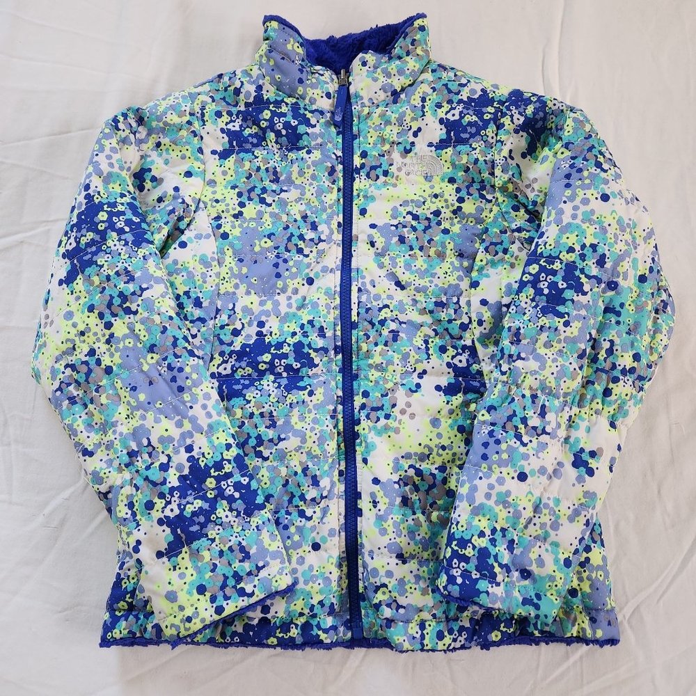 The North Face Blue Floral Reversible Jacket for a Girl Size L 14/16